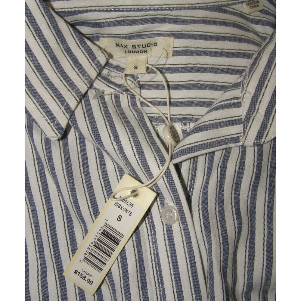 NWT Gray & White Striped Sz Small Belted Button Up Midi Shirt Dress MAX STUDIO - Picture 8 of 8